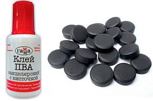 Activated carbon and pva glue
