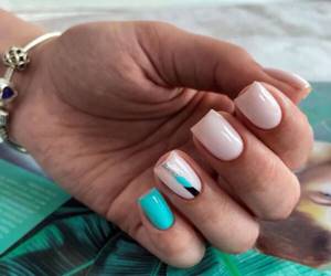Turquoise manicure with stripe