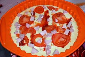 Quick pizza with sour cream and mayonnaise in the oven