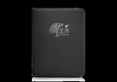 black folder for family documents faux leather