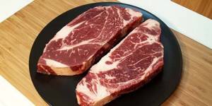 Two pieces of marbled beef for steaks