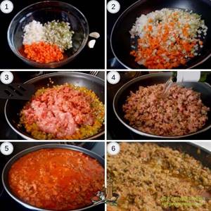 Photo of step-by-step preparation of classic Bolognese sauce