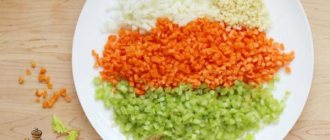 Photo of soffritto – finely diced onion, celery and carrots