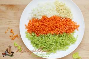 Photo of soffritto – finely diced onion, celery and carrots