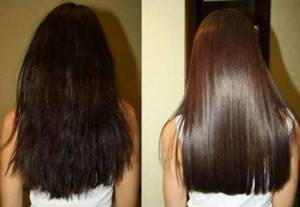 Photos of hair before and after shielding