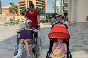 Due to a fracture, Tatyana Totmyanina had to use a wheelchair while on vacation