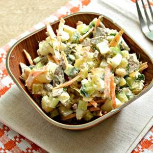 Potato salad with vegetables and liver - recipe with photo