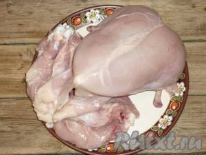 Separate chicken meat from bones