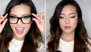 Makeup with and without glasses