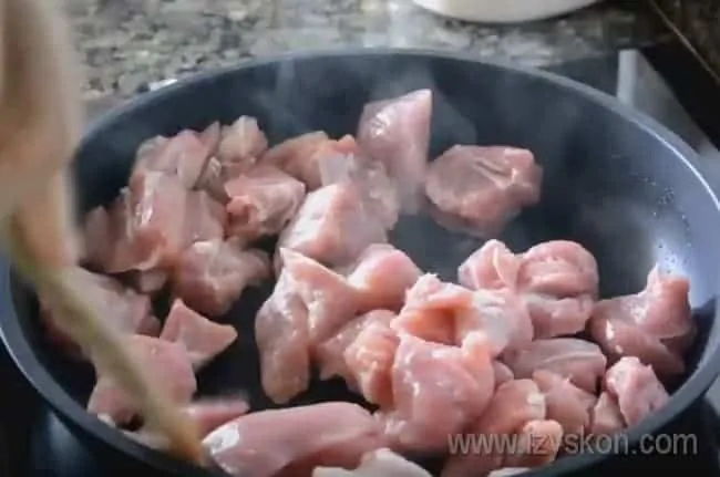 Fry the meat in a separate pan.