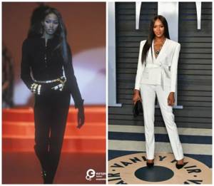 Naomi Campbell in her youth and at 48 years old