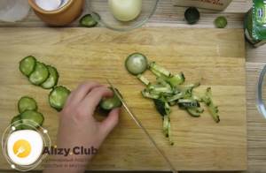 We also cut a fresh cucumber, also into strips.
