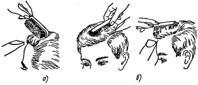 Figure a) – direction of the brush for styling without parting; Figure b) – direction of the brush for styling with a parting. 