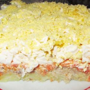 Mimosa salad with tuna, potatoes and eggs - recipe with photo