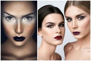 variations of beauty make-up with dark lips