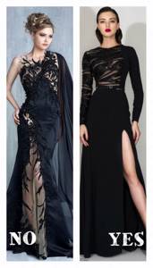 evening dress and hairstyle
