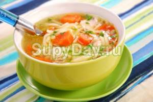 Вермишелевый суп с помидорами на курином бульоне