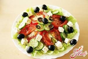 delicious salad with cheese and olives