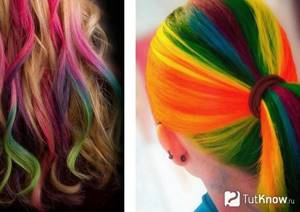 Hair colored with colorful crayons