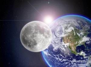 Земля и Луна, освещённые солнцем