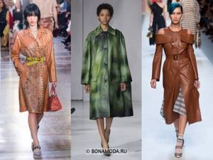 Женские пальто весна-лето 2020 - Бежевые и зелёное кожаные пальто: