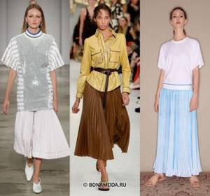 Женские юбки весна-лето 2020 - Белая, коричневая и голубая плиссированные юбки